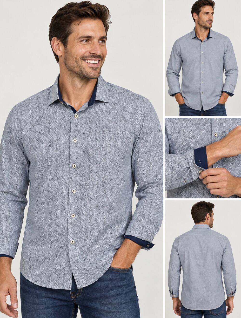 T.M. Lewin Men’s XXL Geometric Dress Shirt Blue Business Casual Long Sleeve